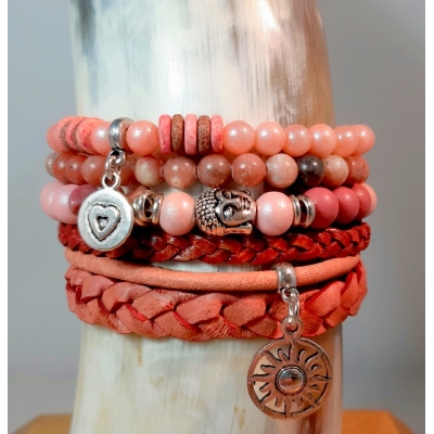 oudroze leren armbanden set oudroze leren armbanden set